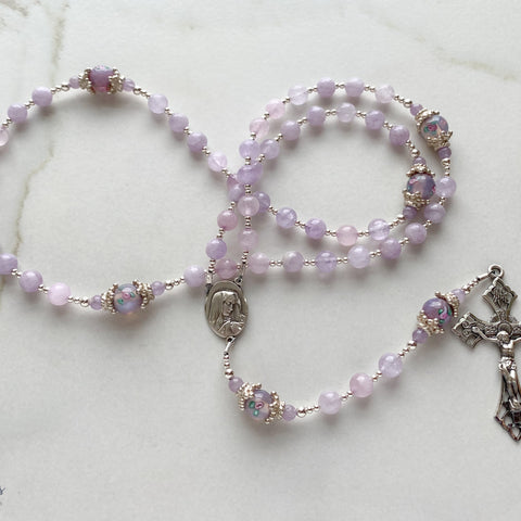 the Elizabeth rosary, cape amethyst and solid sterling silver, high end gemstone rosary durable heirloom-quality