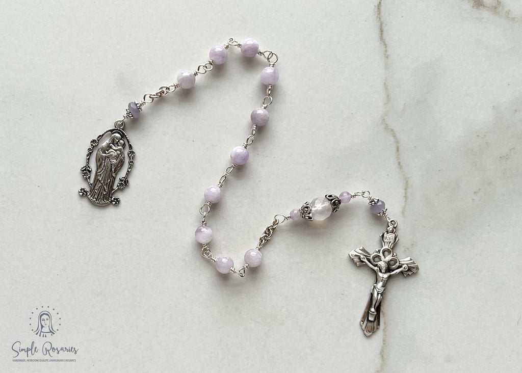 handmade, heirloom-quality, unbreakable chaplet cape amethyst, purple beads, solid sterling silver components and construction