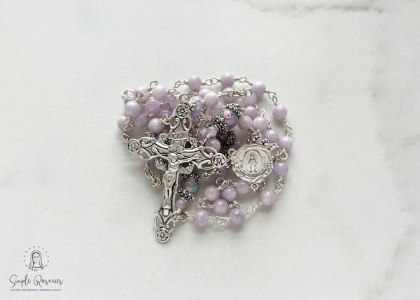 handmade, heirloom-quality, unbreakable cape amethyst rosary, purple beads