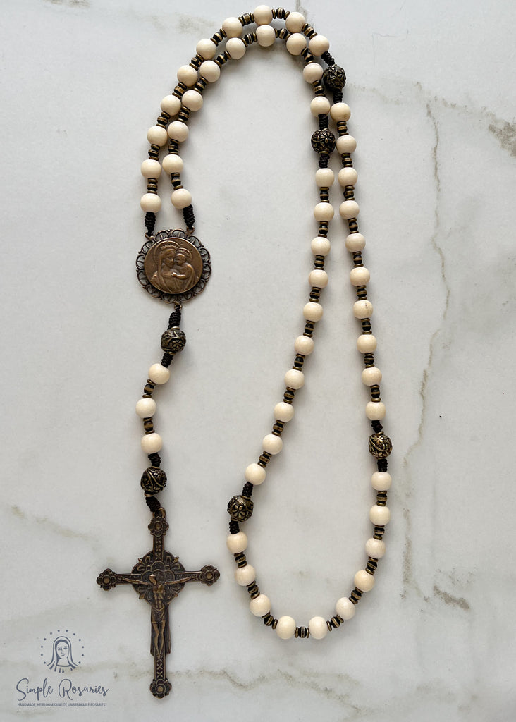 handmade heirloom quality cord rosary solid bronze and wood construction