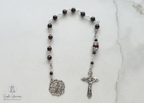 handmade, heirloom quality, unbreakable chaplet, mahogany tiger eye and solid sterling silver components