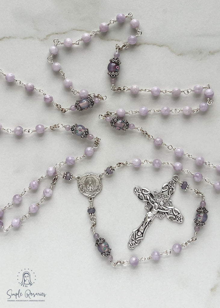 handmade, heirloom-quality, unbreakable cape amethyst rosary, purple beads