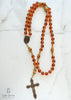 handmade heirloom quality baltic amber and bronze rosary strung on durable soft flex wire, orange and gold